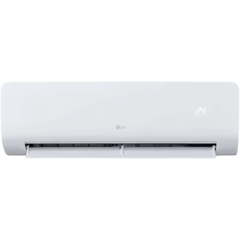 Aire acondicionado LG blanco con tecnología 2 vías y logo de la marca