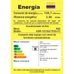 Etiqueta de eficiencia energética de aire acondicionado con clasificación B y especificaciones técnicas