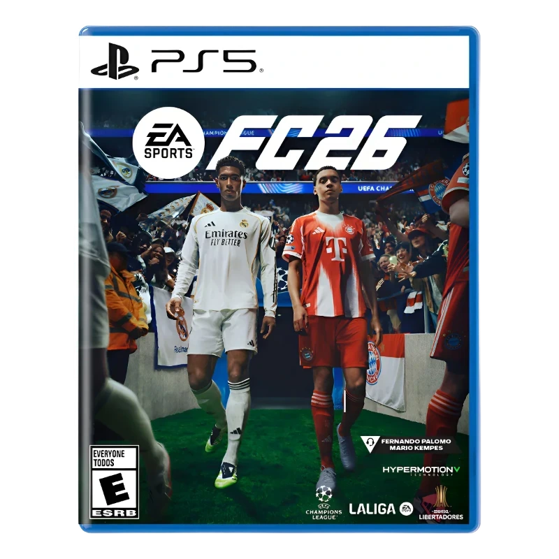 EA Sports FC 26 – El juego de fútbol más realista para PS5 Portada del juego EA Sports FC 26 para PS5 con dos jugadores de fútbol en el centro