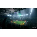 Un estadio de fútbol lleno de gente con luces brillantes y fuegos artificiales en el campo de juego de FC 25
