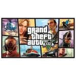 Grand Theft Auto V – Imágenes del juego de acción y aventuras Collage de imágenes de Grand Theft Auto V, incluyendo personajes, vehículos y escenas de acción