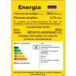 Etiqueta de eficiencia energética del aire acondicionado Midea modelo MSTGP11C-18CRFN8-NC7-CO, con clasificación A y consumo de 194,5 kWh/mes