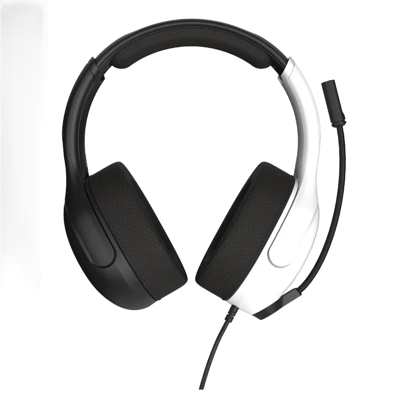 Auriculares con diadema ajustable y almohadillas de cuero sintético, diseño bicolor blanco y negro