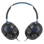 Auriculares negros con detalles en azul y logo triangular, ideales para gaming y audio inmersivo