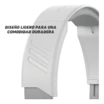 Auriculares inalámbricos blancos con diseño ergonómico y texto que destaca su comodidad