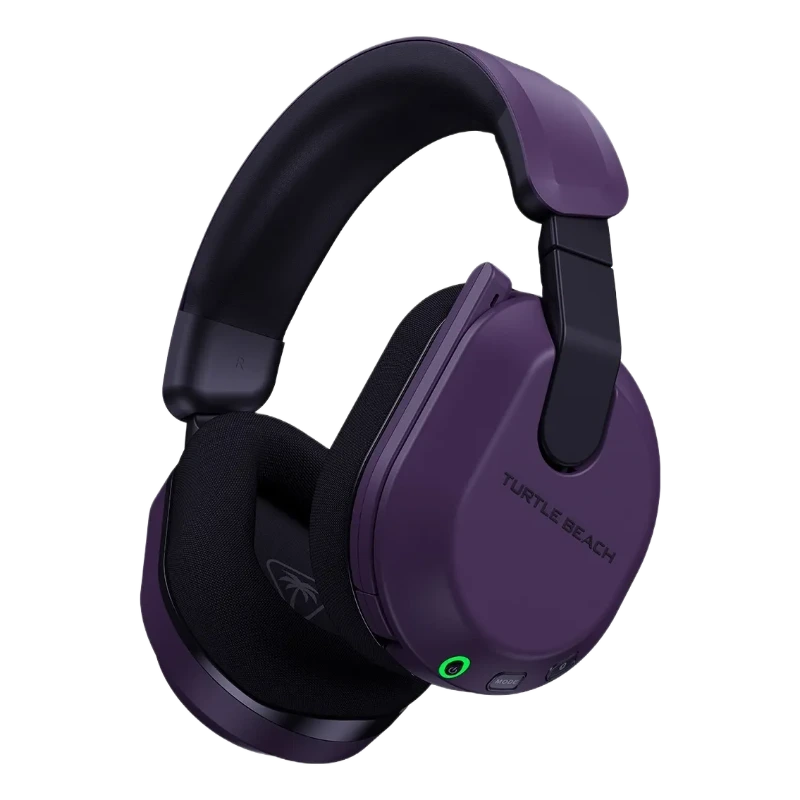 Auriculares Turtle Beach de color púrpura con tecnología de sonido envolvente y micrófono incorporado