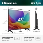 Televisor Hisense 43" Q4 con pantalla de colores vivos y medidas detalladas